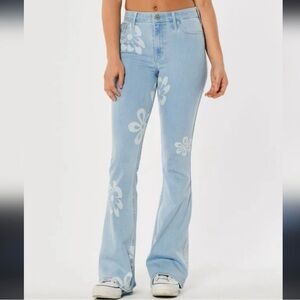 Hollister High Rise Flared Jeans with Flower Print